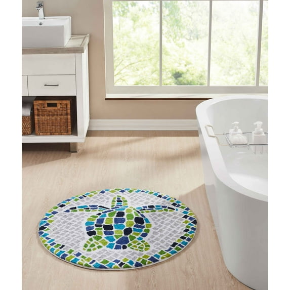 Better Trends Ocean 100% Cotton 36" x 36" Turtle Mosaic Bath Rug