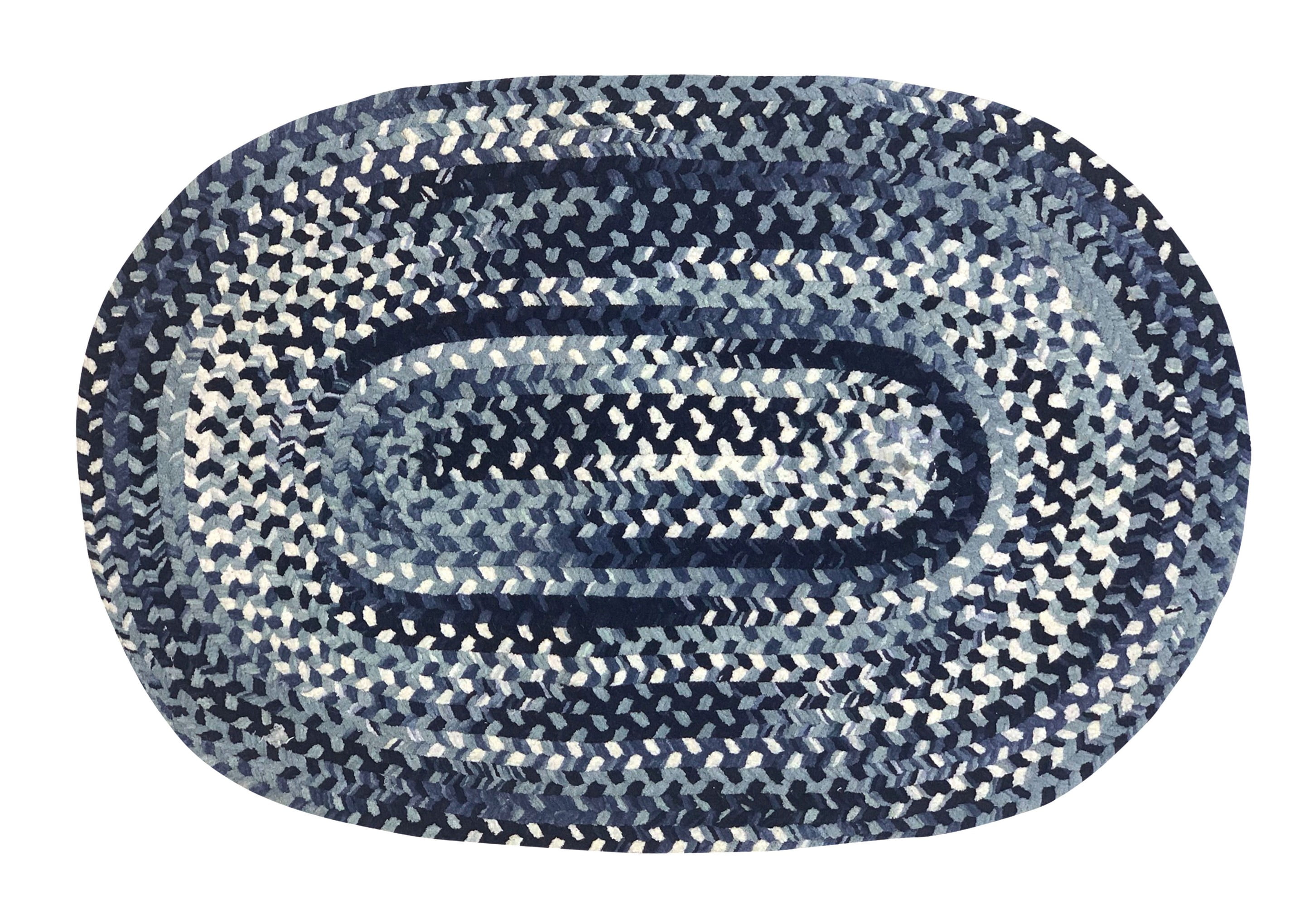 Blue Ombre Braided Cotton Chenille Reversible Oval Area Rug 20" x 30"
