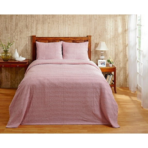 Better Trends Chenille Bedspread For Full/Double Size Bed 100% Cotton Lightweight Bedspread for all Season 96" x 110" Natick Collection - Pink