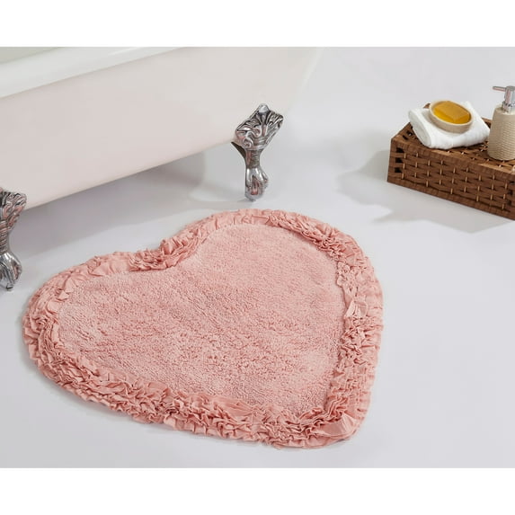 Better Trends 30'' x 30'' Heart Shape Bathroom Rug with Non Slip Backing 100% Cotton Water Absorbent, Machine Washable, (Pink) Shaggy Border Collection