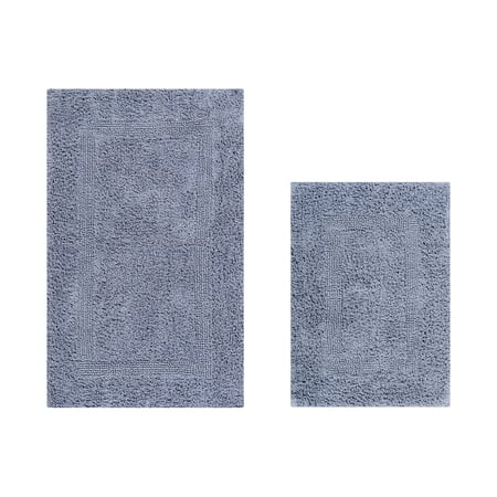 Better Trends Premium 2 Piece Bathroom Rug Set 100% Cotton, Extra Soft Tufted Bath Mat, Water Absorbent & Reversible Mat, Silver Lux Collection