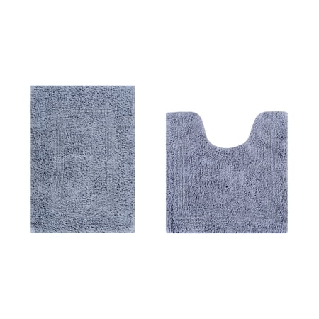 Better Trends Premium 2 Piece Bathroom Rug Set 100% Cotton, Extra Soft Tufted Bath Mat, Water Absorbent & Reversible Mat, Silver Lux Collection