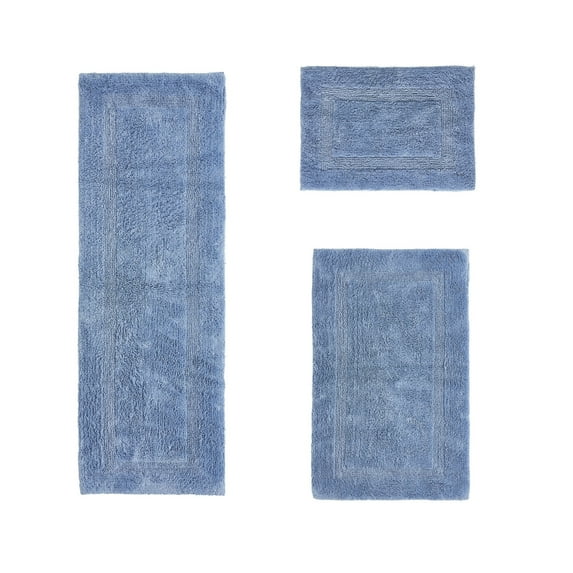 Better Trends Premium 3 Piece Bathroom Rug Set 100% Cotton, Extra Soft Tufted Bath Mat, Water Absorbent & Reversible Mat, Dark Blue Lux Collection