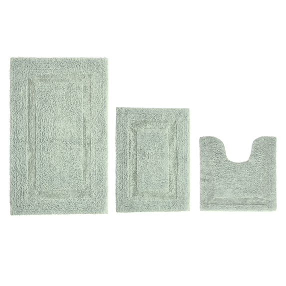 Better Trends Premium 3 Piece Bathroom Rug Set 100% Cotton, Extra Soft Tufted Bath Mat, Water Absorbent & Reversible Mat, Dark Sage Lux Collection