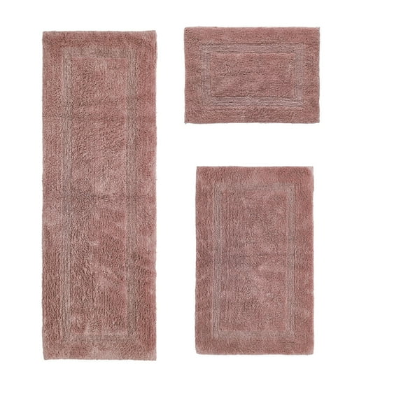 Better Trends Premium 3 Piece Bathroom Rug Set 100% Cotton, Extra Soft Tufted Bath Mat, Water Absorbent & Reversible Mat, Pink Lux Collection