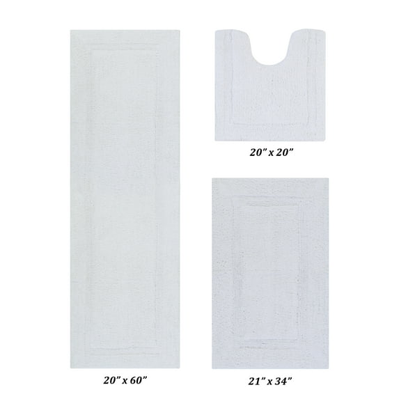 Better Trends Premium 3 Piece Bathroom Rug Set 100% Cotton, Extra Soft Tufted Bath Mat, Water Absorbent & Reversible Mat, White Lux Collection