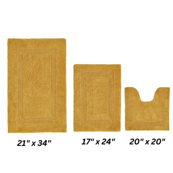 Better Trends Premium 3 Piece Bathroom Rug Set 100% Cotton, Extra Soft Tufted Bath Mat, Water Absorbent & Reversible Mat, Yellow Lux Collection