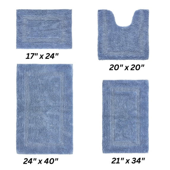 Better Trends Premium 4 Piece Bathroom Rug Set 100% Cotton, Extra Soft Tufted Bath Mat, Water Absorbent & Reversible Mat, Dark Blue Lux Collection