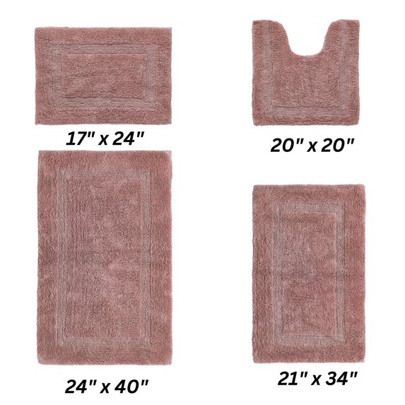 Better Trends Premium 4 Piece Bathroom Rug Set 100% Cotton, Extra Soft Tufted Bath Mat, Water Absorbent & Reversible Mat, Pink Lux Collection