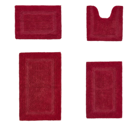 Better Trends Premium 4 Piece Bathroom Rug Set 100% Cotton, Extra Soft Tufted Bath Mat, Water Absorbent & Reversible Mat, Red Lux Collection