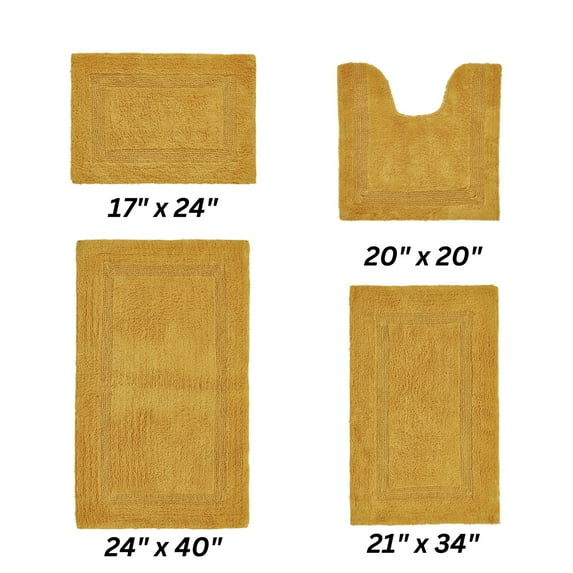 Better Trends Premium 4 Piece Bathroom Rug Set 100% Cotton, Extra Soft Tufted Bath Mat, Water Absorbent & Reversible Mat, Yellow Lux Collection