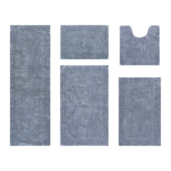 Better Trends Premium 5 Piece Bathroom Rug Set 100% Cotton, Extra Soft Tufted Bath Mat, Water Absorbent & Reversible Mat, Silver Lux Collection