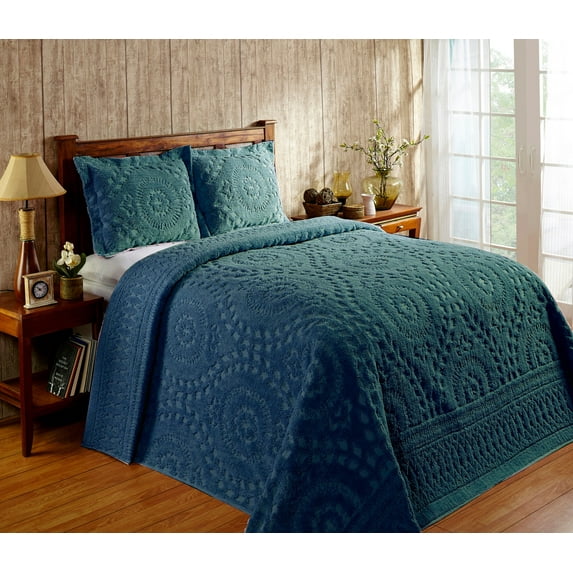 Better Trends 102" x 110" Bedspread For Queen Size Bed 100% Cotton Soft & Breathable Bedding Luxurious Medallion Design, Machine Washable (Teal) Rio Collection
