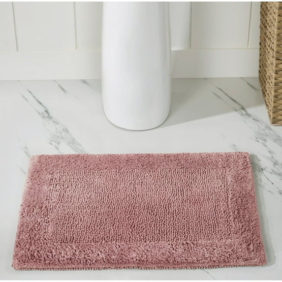 Better Trends 17" x 24" Premium Bathroom Rugs 100% Cotton Soft Reversible Tufted Bath Mat Water Absorbent Bath Rug Ideal for Bathroom Shower and Tub Use (Pink) Edge Collection