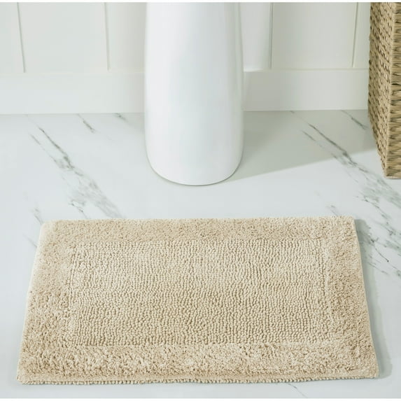 Better Trends 17" x 24" Premium Bathroom Rugs 100% Cotton Soft Reversible Tufted Bath Mat Water Absorbent Bath Rug Ideal for Bathroom Shower and Tub Use (Sand) Edge Collection