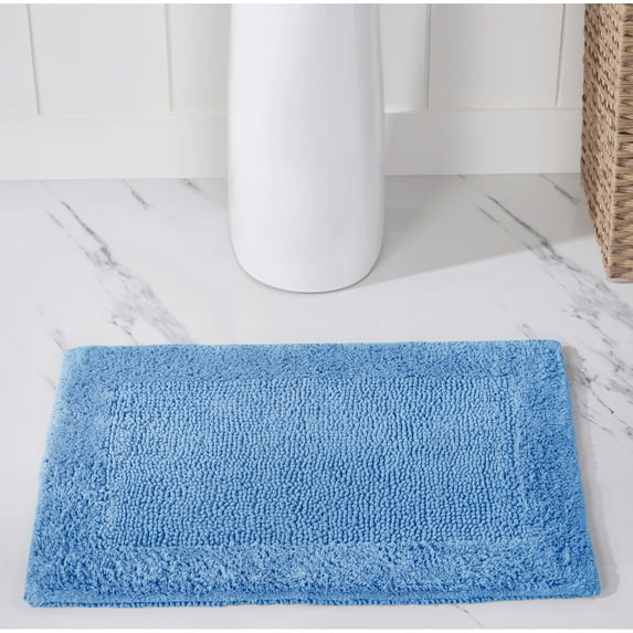 Better Trends 17" x 24" Premium Bathroom Rugs 100% Cotton Soft Reversible Tufted Bath Mat Water Absorbent Bath Rug Ideal for Bathroom Shower and Tub Use (Dark Blue) Edge Collection