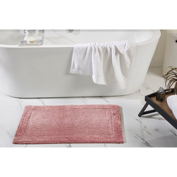 Better Trends 21" x 34" Premium Bathroom Rugs 100% Cotton Soft Reversible Tufted Bath Mat Water Absorbent Bath Rug Ideal for Bathroom Shower and Tub Use (Pink) Edge Collection
