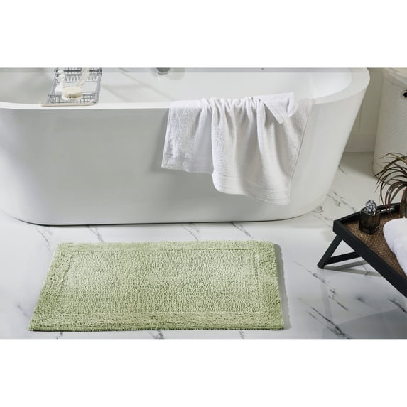 Better Trends 21" x 34" Premium Bathroom Rugs 100% Cotton Soft Reversible Tufted Bath Mat Water Absorbent Bath Rug Ideal for Bathroom Shower and Tub Use (Sage) Edge Collection