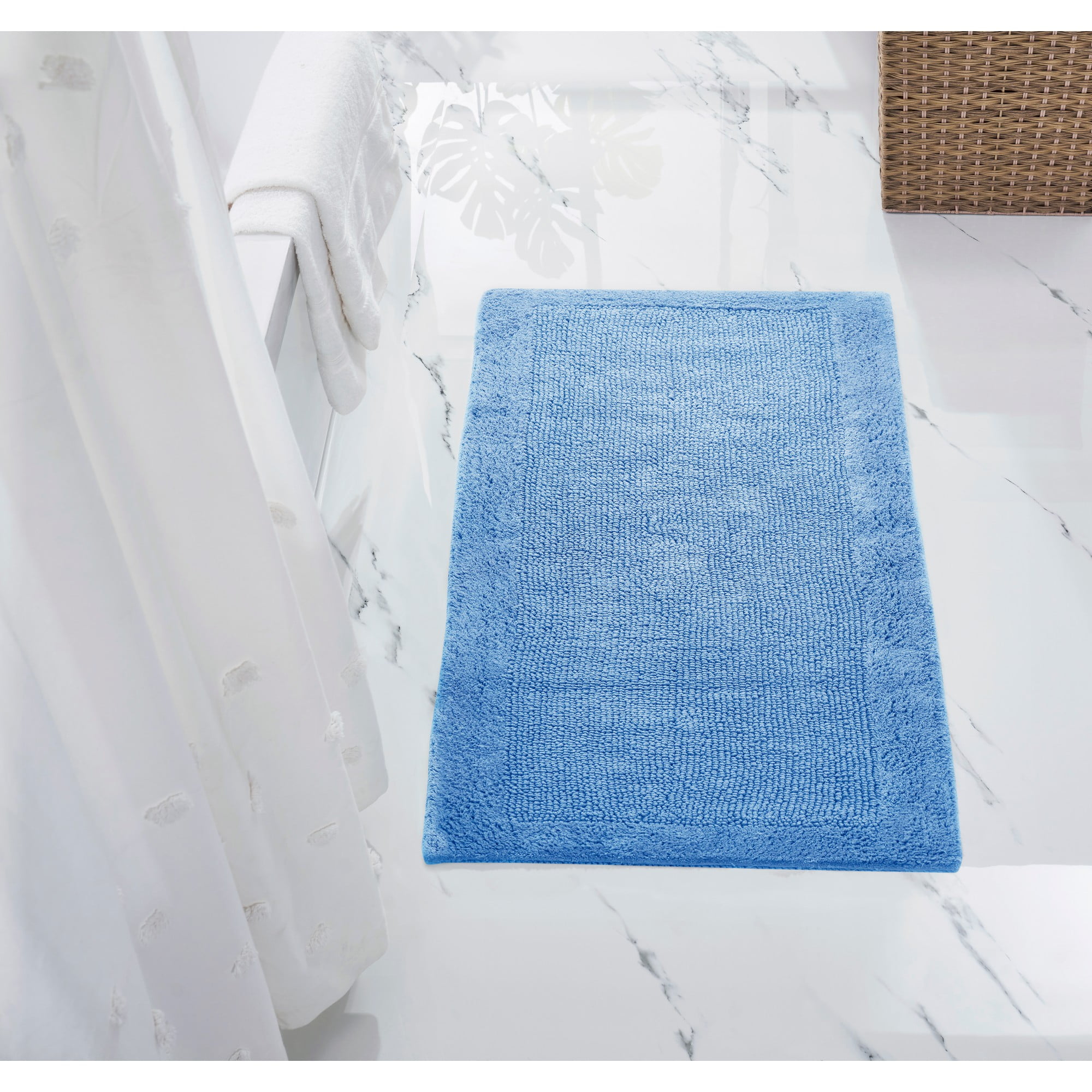 Better Trends 24" x 40" Premium Bathroom Rugs 100% Cotton Soft Reversible Tufted Bath Mat Water Absorbent Bath Rug Ideal for Bathroom Shower and Tub Use (Dark Blue) Edge Collection