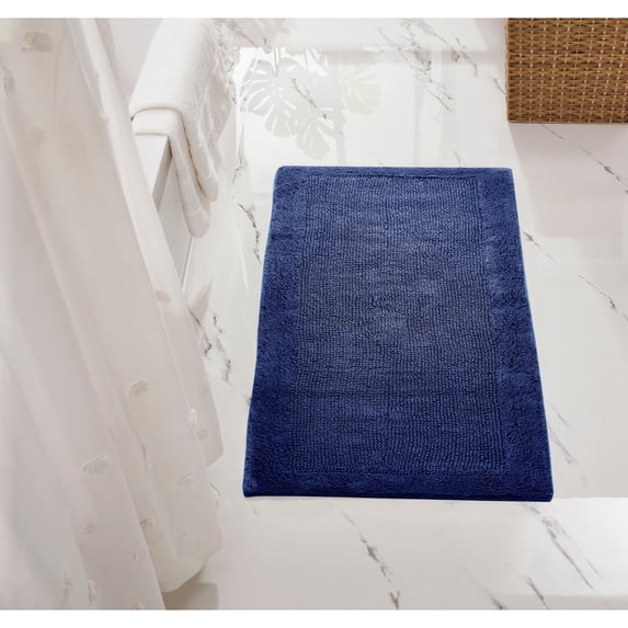 Better Trends 24" x 40" Premium Bathroom Rugs 100% Cotton Soft Reversible Tufted Bath Mat Water Absorbent Bath Rug Ideal for Bathroom Shower and Tub Use (Navy) Edge Collection