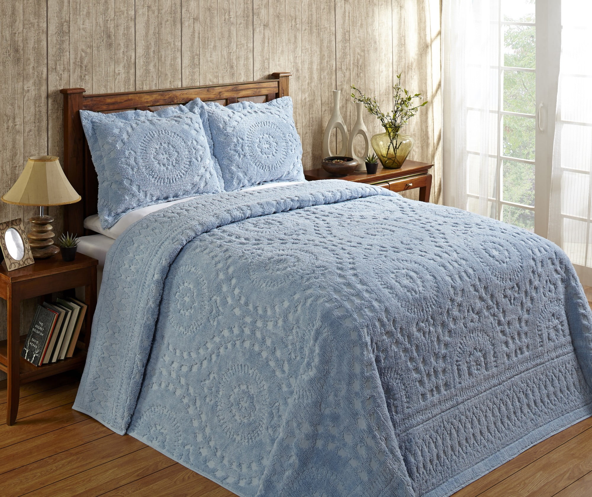 Blue Cotton Tufted Floral Euro Sham