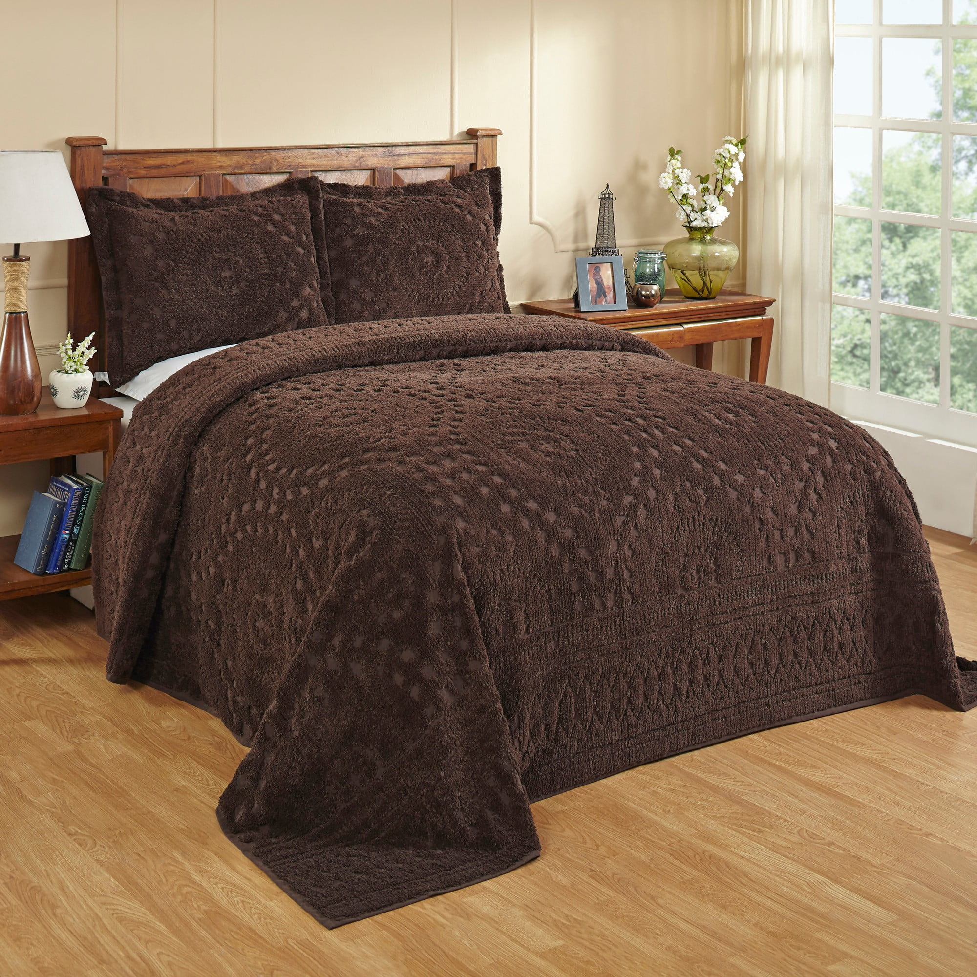 Better Trends 102" x 110" Bedspread For Queen Size Bed 100% Cotton Soft & Breathable Bedding Luxurious Medallion Design, Machine Washable (Chocolate) Rio Collection