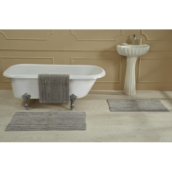 Better Trends Ruffle Border 100% Cotton 21" x 34" Bath Mat Rug - Light Gray