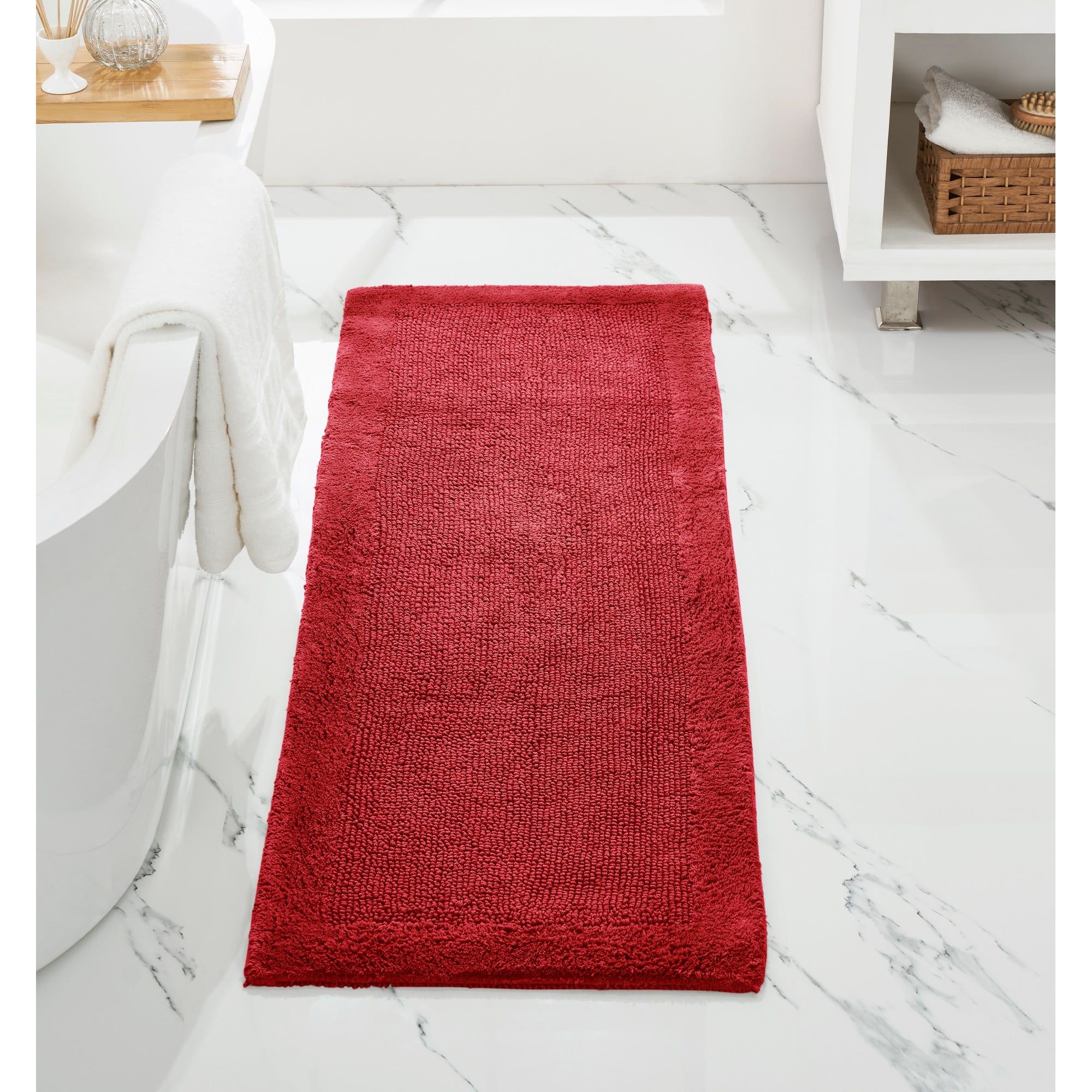 Better Trends 20"x 60" Premium Bathroom Runner Rug 100% Cotton Soft Reversible Tufted Bath Mat Water Absorbent Ideal for Easy Care in Bathroom and Shower Areas, (Red)- Edge Collection