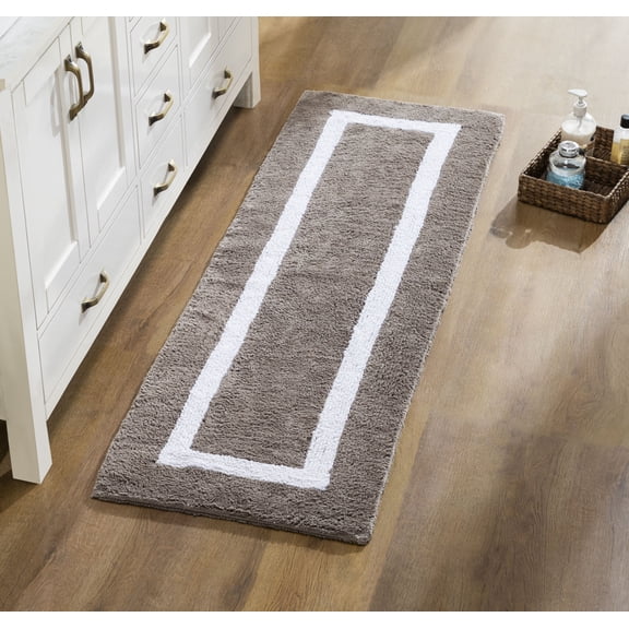 Better Trends Runner Rug 100% Cotton Reversible Machine Washable & Highly Absorbent Soft Bathroom Rugs Suitable for Bathroom Floor Tub Shower 20" x 60" Bath Rug Beige & White Hotel Multi Collection