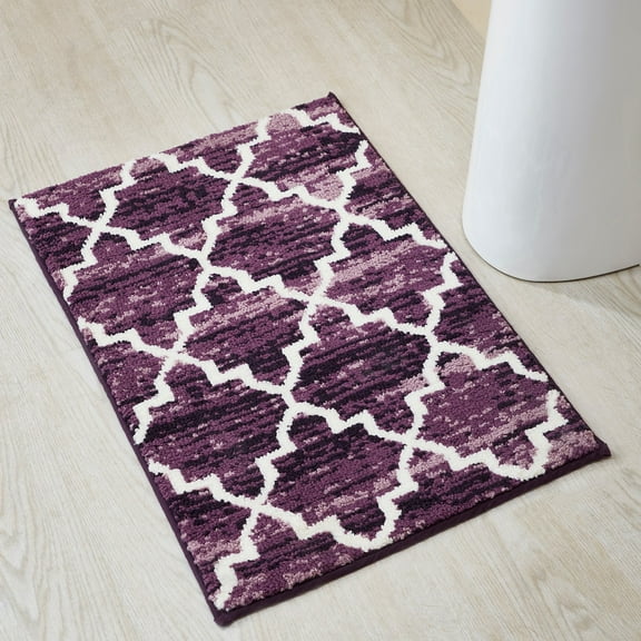 Better Trends 17" x 24" Bathroom Rug, 100% Cotton, Soft, Water Absorbent, Non-Slip Bath Mat, Machine Washable, Rugs for Bathroom, Shower, Tub – Savio Collection - Purple
