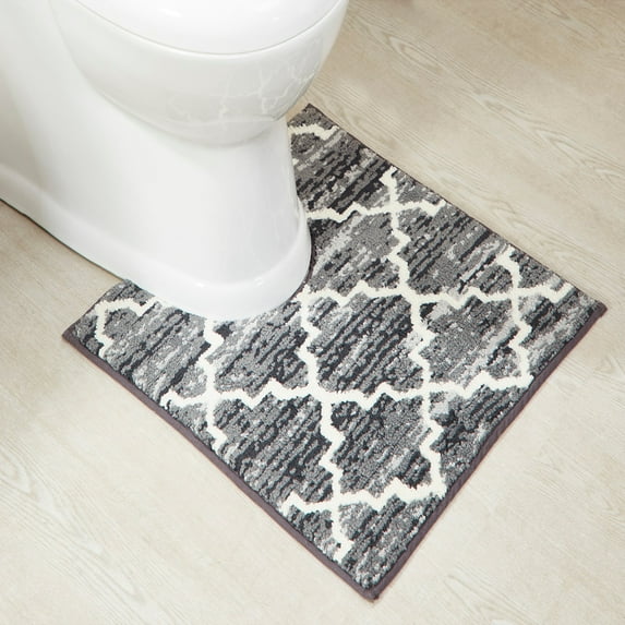 Better Trends 20" x 20" Contour Bathroom Rug, 100% Cotton, Soft, Water Absorbent, Non-Slip Toilet Base Mat, Machine Washable, Rugs for Bathroom – Savio Collection - Gray