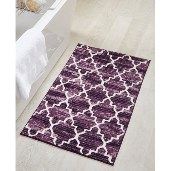 Better Trends 24" x 40" Rectangle Bathroom Rug, 100% Cotton, Soft, Water Absorbent, Non-Slip Bath Mat, Machine Washable, Rugs for Bathroom, Vanity, Shower, Tub – Savio Collection - Purple