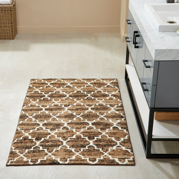 Better Trends 30" x 50" Rectangle Bathroom Rug, 100% Cotton, Soft, Water Absorbent, Non-Slip Bath Mat, Machine Washable, Rugs for Bathroom, Vanity, Shower, Tub – Savio Collection - Brown
