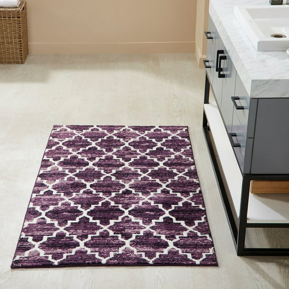 Better Trends 30" x 50" Rectangle Bathroom Rug, 100% Cotton, Soft, Water Absorbent, Non-Slip Bath Mat, Machine Washable, Rugs for Bathroom, Vanity, Shower, Tub – Savio Collection - Purple