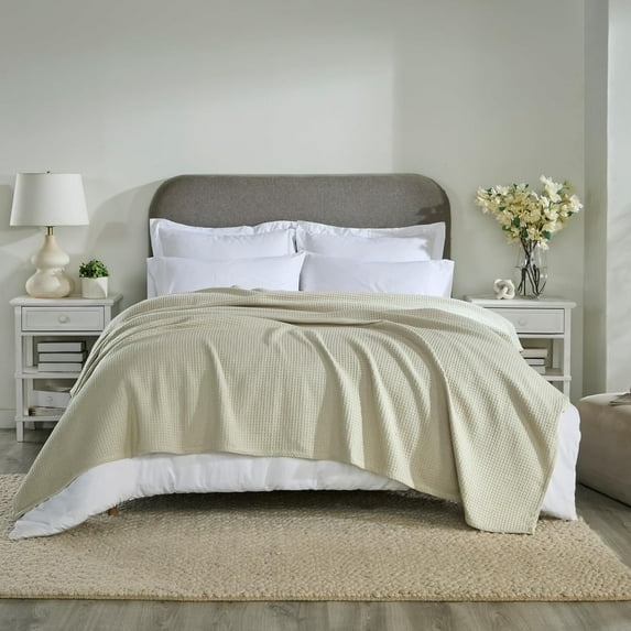 Better Trends All Season King Size Blanket 100% Cotton Waffle Weave Blanket for Couch Lightweight & Breathable, Soft Blanket (108"x 90") Oatmeal Janiya Collection
