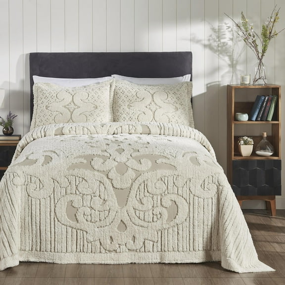Better Trends 3 Piece Full Bedspread Set 100% Cotton Chenille Tufted Medallion Pattern Soft & Luxurious Feel, Perfect for All Seasons, Machine Washable (Beige) Serenity Collection