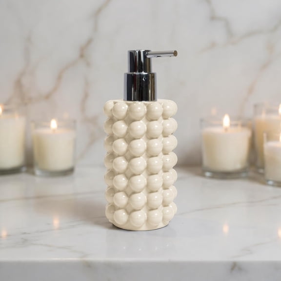Better Trends Soap Dispenser 400Ml, 13.5 Oz Bubble Textured Premium Bathroom Accessories With Rust-Proof Pump For Kitchen Bathroom Dcor Refillable Liquid Lotion Dish Hand Wash Ivory Nova Collection
