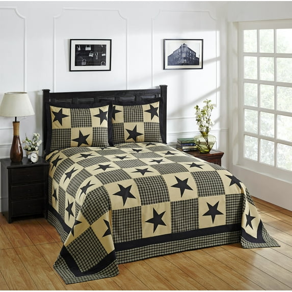 Better Trends Star Americana Design 100% Cotton, Twin Bedspread Set, Black Gold