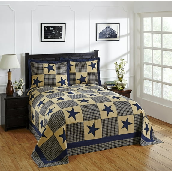 Better Trends Star Collection in Printed Americana Design 100% Cotton, King Bedspread Set, Blue Gold