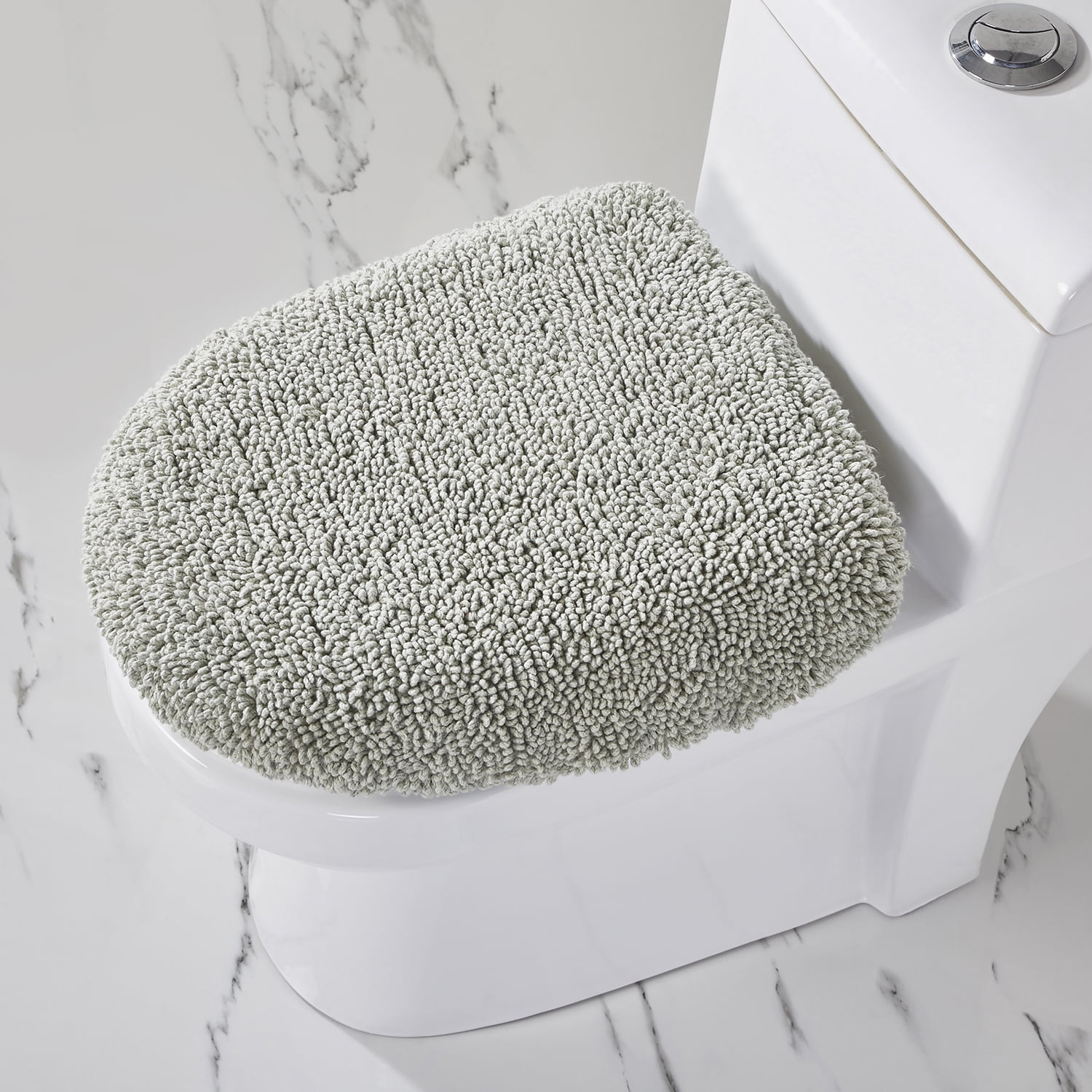 Dark Sage Cotton Tufted Non-Slip Toilet Lid Cover 18" x 20"