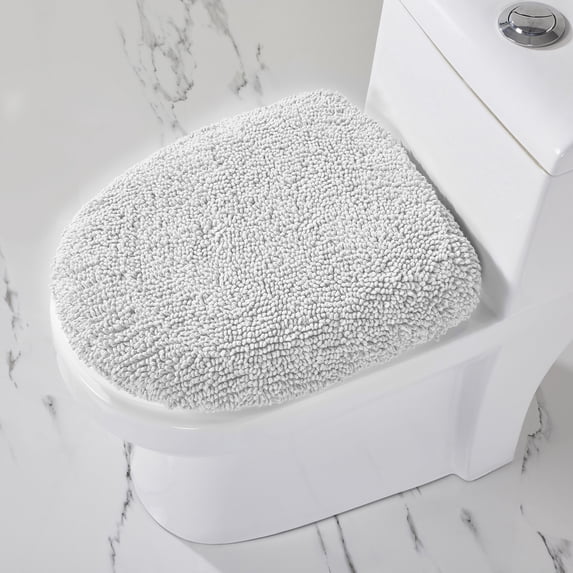 Better Trends 18"x20" Premium Toilet Lid Cover 100% Cotton Tufted Bathroom Rug Water Absorbent Reversible Machine Washable White - Edge Collection