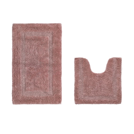 Better Trends Toilet Rug U-Shaped Set of 2 Piece Contour Rug 100% Cotton Bathroom Mat Soft Absorbent Reversible Washable for Decor Tub Shower Bathroom Floor, 20"x20"|21"x34" Pink Lux Collection