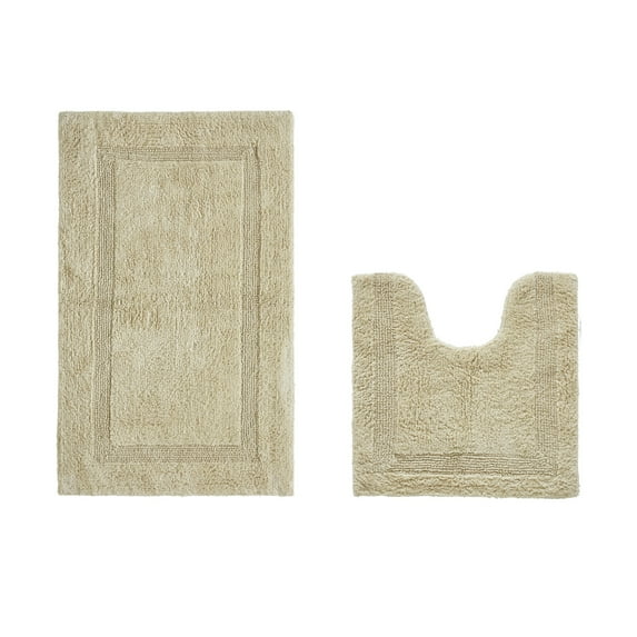 Better Trends Toilet Rug U-Shaped Set of 2 Piece Contour Rug 100% Cotton Bathroom Mat Soft Absorbent Reversible Washable for Decor Tub Shower Bathroom Floor, 20"x20"|21"x34" Sand Lux Collection