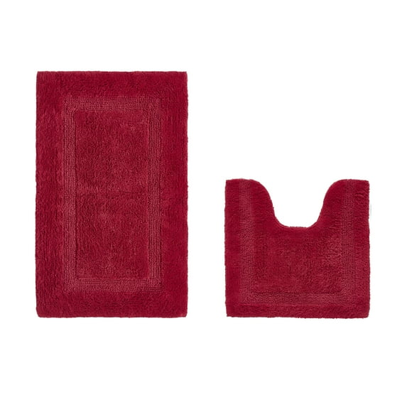 Better Trends Toilet Rug U-Shaped Set of 2 Piece Contour Rug 100% Cotton Bathroom Mat Soft Absorbent Reversible Washable for Decor Tub Shower Bathroom Floor, 20"x20"|21"x34" Red Lux Collection