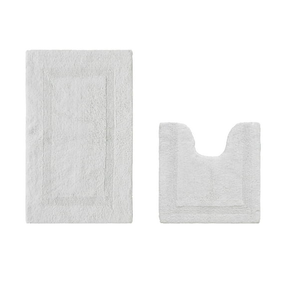 Better Trends Toilet Rug U-Shaped Set of 2 Piece Contour Rug 100% Cotton Bathroom Mat Soft Absorbent Reversible Washable for Decor Tub Shower Bathroom Floor, 20"x20"|21"x34" White Lux Collection