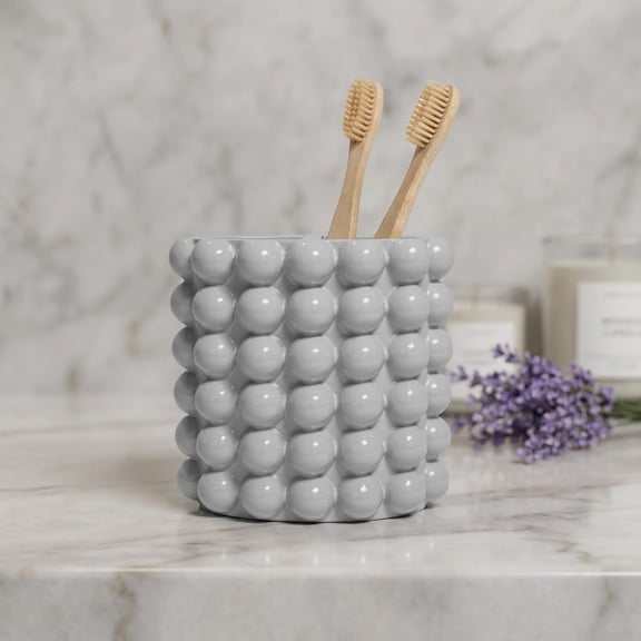 Better Trends Toothbrush Holder For Bathroom, Easy Cleaning Multi-Functional Storage 2 Slots Toothbrush And Toothpaste Organizer Caddy For Bathroom Vanity,Sink, Countertop Gray Nova Collection