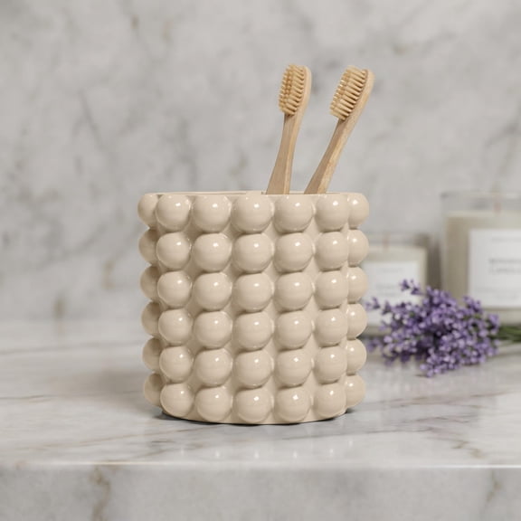 Better Trends Toothbrush Holder For Bathroom, Easy Cleaning Multi-Functional Storage 2 Slots Toothbrush And Toothpaste Organizer Caddy For Bathroom Vanity,Sink, Countertop Sand Nova Collection