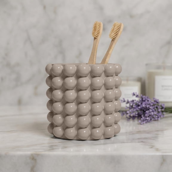 Better Trends Toothbrush Holder For Bathroom, Easy Cleaning Multi-Functional Storage 2 Slots Toothbrush And Toothpaste Organizer Caddy For Bathroom Vanity,Sink, Countertop Beige Nova Collection