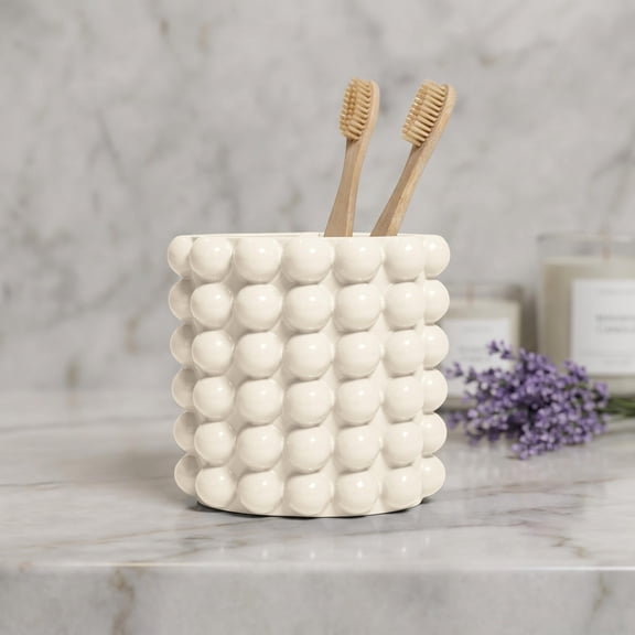 Better Trends Toothbrush Holder For Bathroom, Easy Cleaning Multi-Functional Storage 2 Slots Toothbrush And Toothpaste Organizer Caddy For Bathroom Vanity,Sink, Countertop Ivory Nova Collection