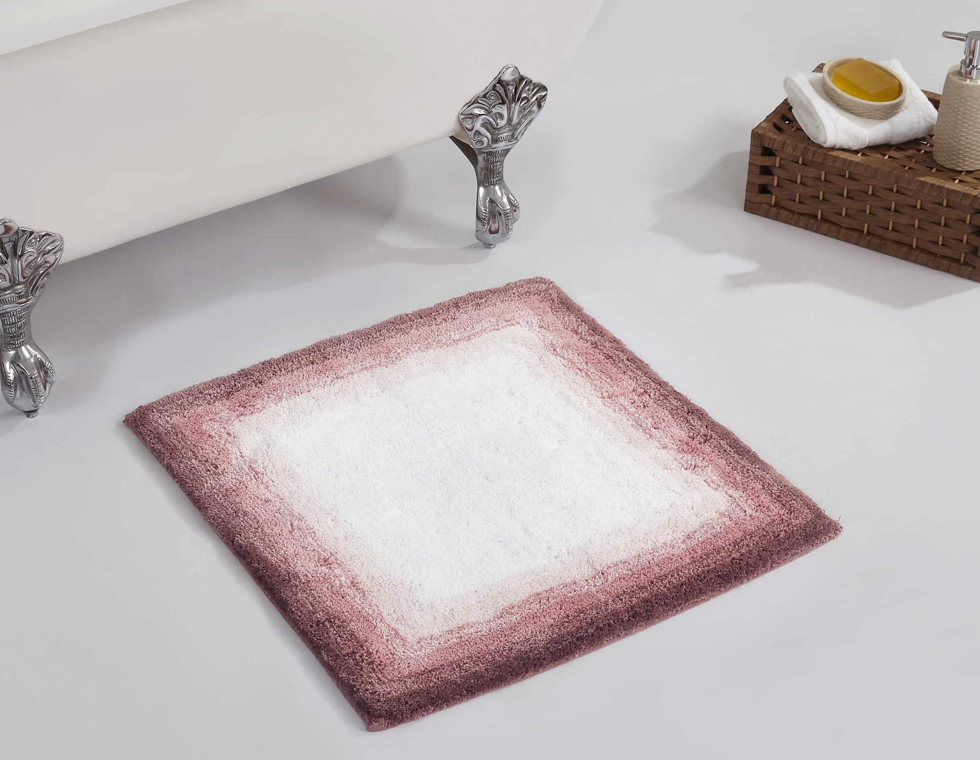 24" Square Terracotta Cotton Bath Mat with Border